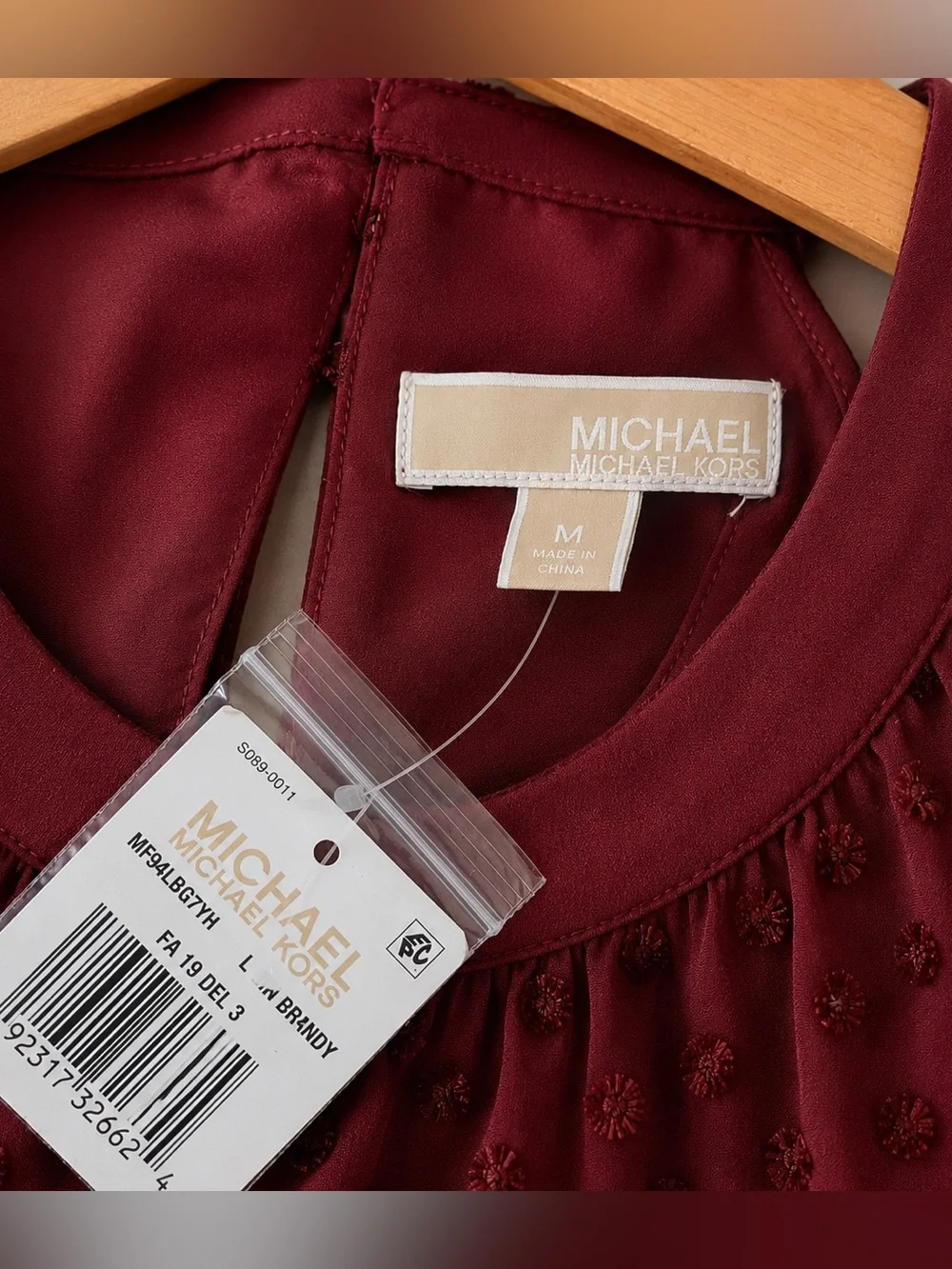 Michael Kors Swiss Dot Halter Blouse Top Burgundy Sleeveless Medium NWT